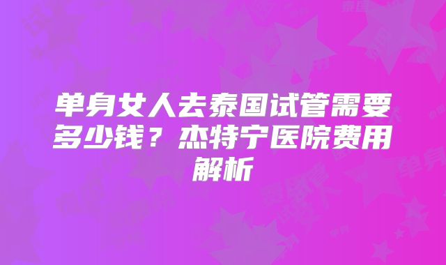 单身女人去泰国试管需要多少钱？杰特宁医院费用解析