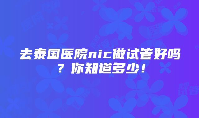 去泰国医院nic做试管好吗？你知道多少！