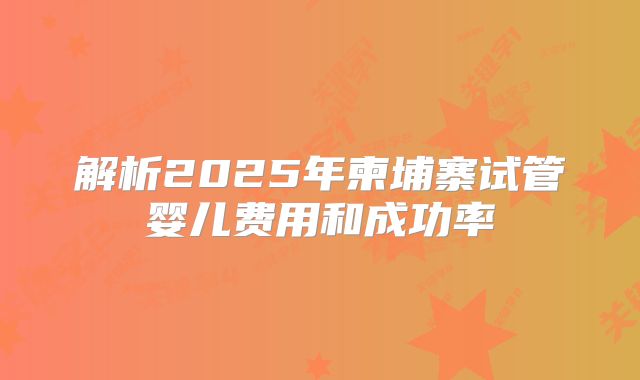解析2025年柬埔寨试管婴儿费用和成功率