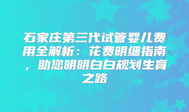 石家庄第三代试管婴儿费用全解析:花费明细指南,助您明明白白规划生育之路