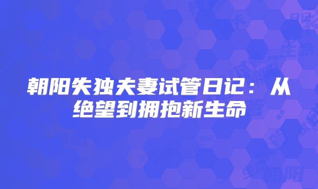 朝阳失独夫妻试管日记：从绝望到拥抱新生命