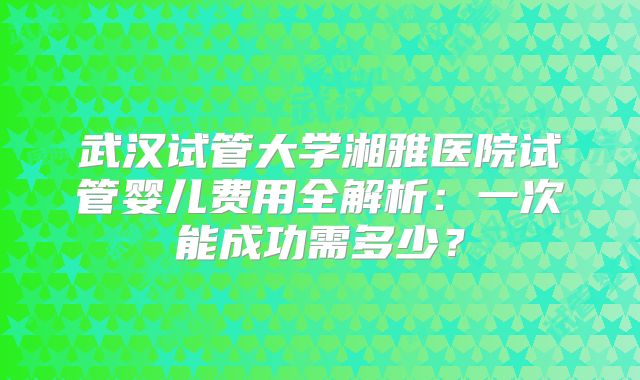 武汉试管大学湘雅医院试管婴儿费用全解析：一次能成功需多少？