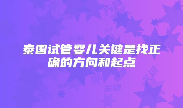 泰国试管婴儿关键是找正确的方向和起点