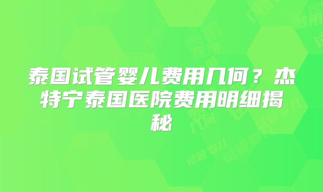 泰国试管婴儿费用几何?杰特宁泰国医院费用明细揭秘
