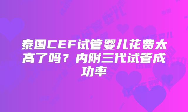 泰国CEF试管婴儿花费太高了吗？内附三代试管成功率