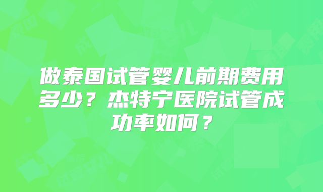 做泰国试管婴儿前期费用多少？杰特宁医院试管成功率如何？