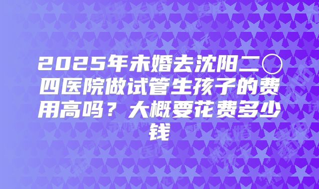 2025年未婚去沈阳二〇四医院做试管生孩子的费用高吗?大概要花费多少钱