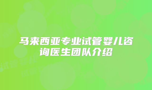 马来西亚专业试管婴儿咨询医生团队介绍