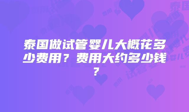 泰国做试管婴儿大概花多少费用？费用大约多少钱？