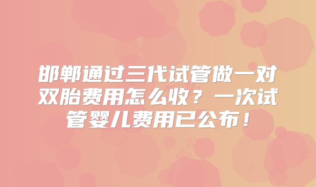 邯郸通过三代试管做一对双胎费用怎么收？一次试管婴儿费用已公布！