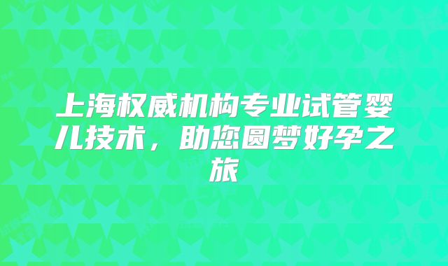 上海权威机构专业试管婴儿技术，助您圆梦好孕之旅