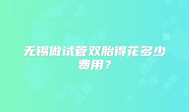 无锡做试管双胎得花多少费用？