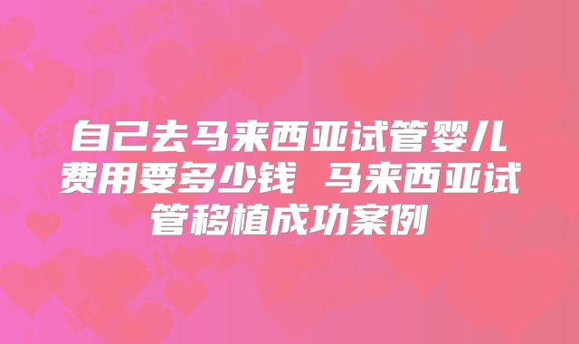 自己去马来西亚试管婴儿费用要多少钱 马来西亚试管移植成功案例