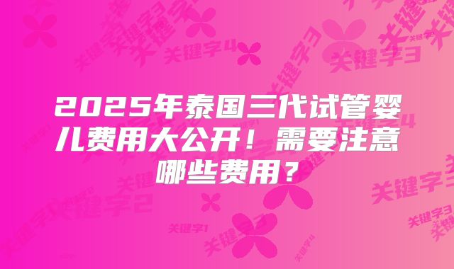 2025年泰国三代试管婴儿费用大公开！需要注意哪些费用？