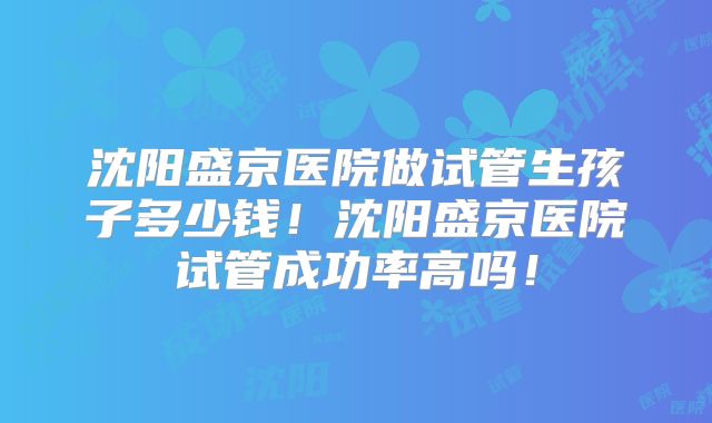 沈阳盛京医院做试管生孩子多少钱！沈阳盛京医院试管成功率高吗！