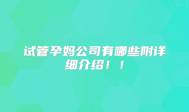 试管孕妈公司有哪些附详细介绍！！
