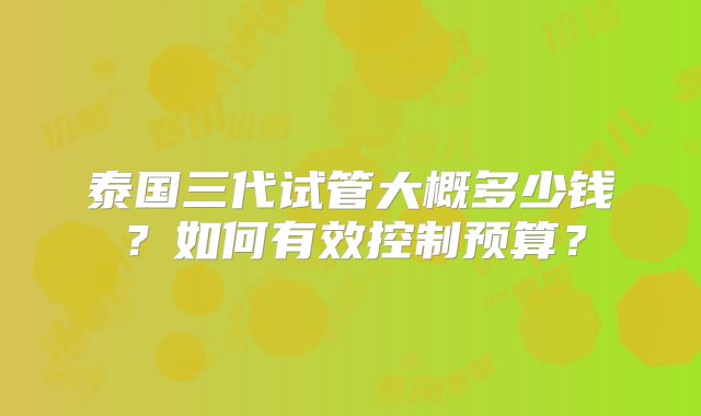 泰国三代试管大概多少钱？如何有效控制预算？