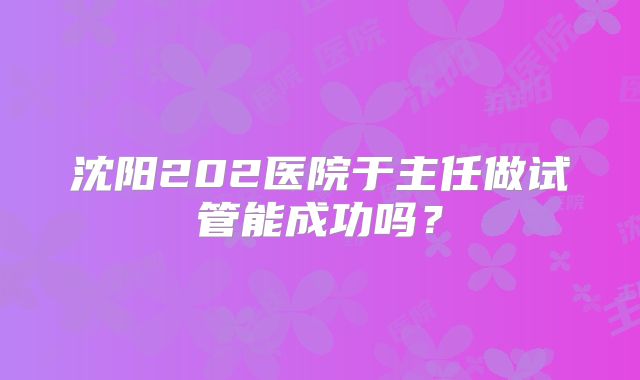 沈阳202医院于主任做试管能成功吗?