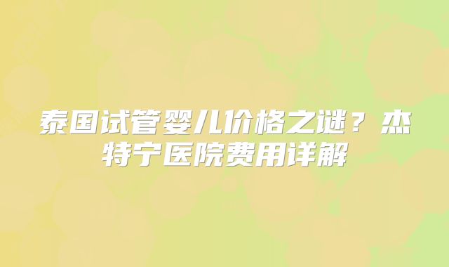 泰国试管婴儿价格之谜？杰特宁医院费用详解