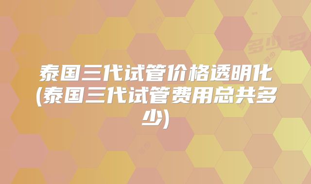 泰国三代试管价格透明化(泰国三代试管费用总共多少)