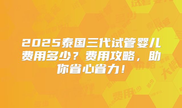 2025泰国三代试管婴儿费用多少？费用攻略，助你省心省力！