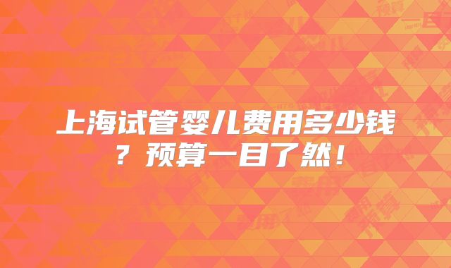 上海试管婴儿费用多少钱？预算一目了然！
