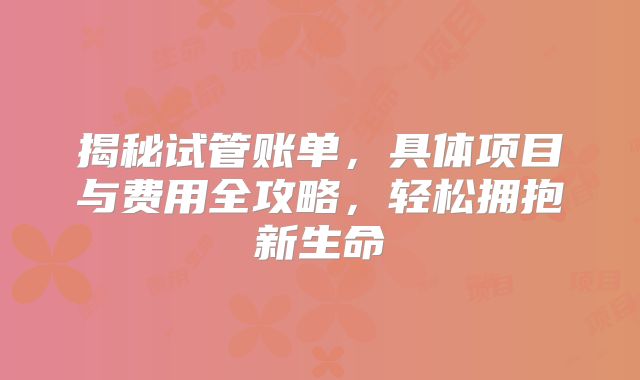 揭秘试管账单，具体项目与费用全攻略，轻松拥抱新生命
