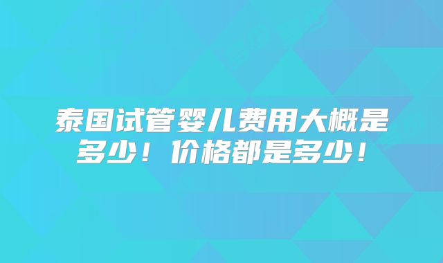 泰国试管婴儿费用大概是多少！价格都是多少！