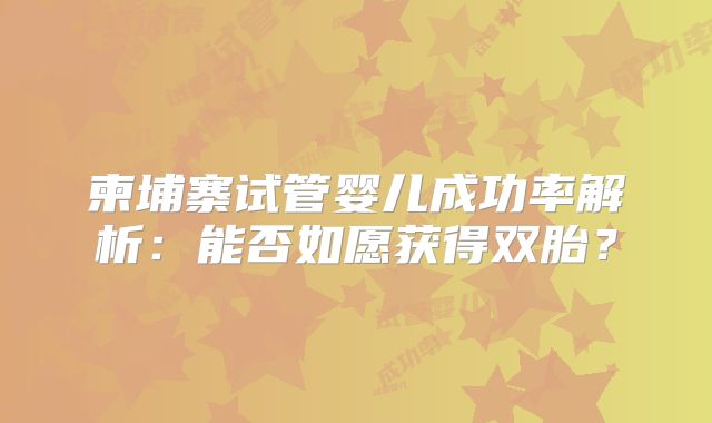 柬埔寨试管婴儿成功率解析：能否如愿获得双胎？
