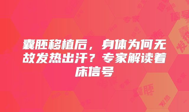囊胚移植后，身体为何无故发热出汗？专家解读着床信号