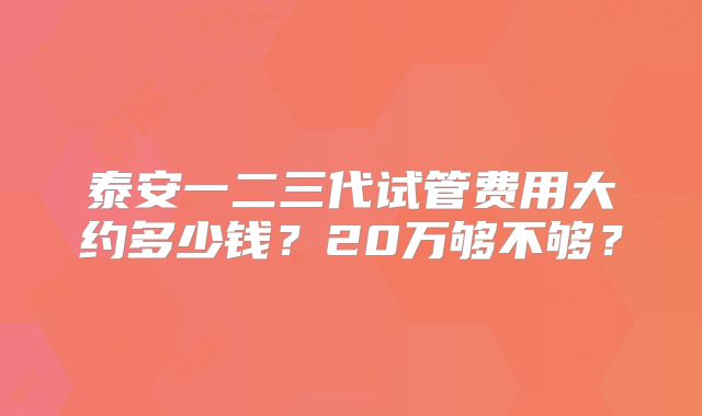 泰安一二三代试管费用大约多少钱？20万够不够？