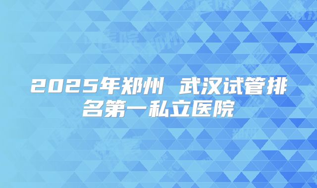 2025年郑州 武汉试管排名第一私立医院