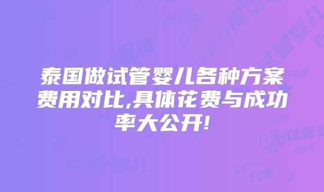泰国做试管婴儿各种方案费用对比,具体花费与成功率大公开!