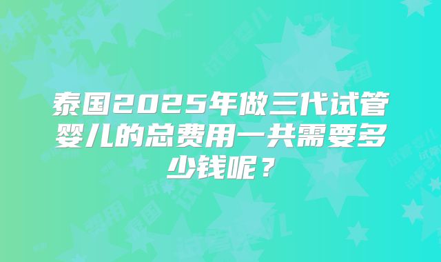 泰国2025年做三代试管婴儿的总费用一共需要多少钱呢？