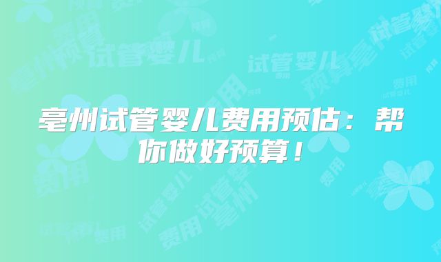 亳州试管婴儿费用预估：帮你做好预算！