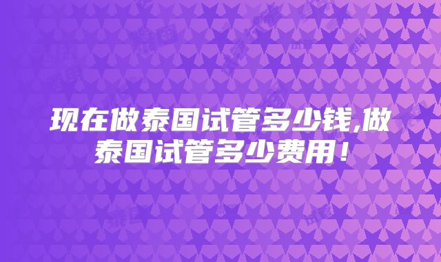 现在做泰国试管多少钱,做泰国试管多少费用！