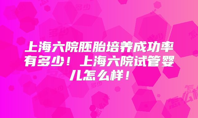 上海六院胚胎培养成功率有多少!上海六院试管婴儿怎么样!
