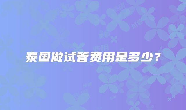 泰国做试管费用是多少？