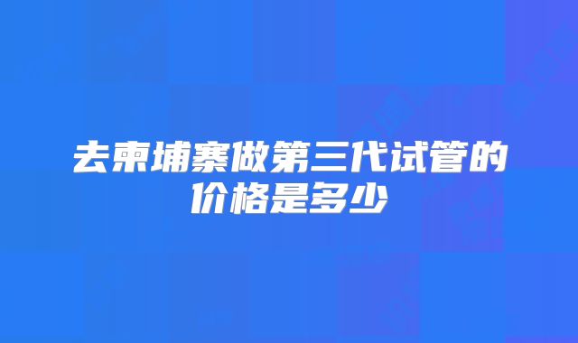 去柬埔寨做第三代试管的价格是多少