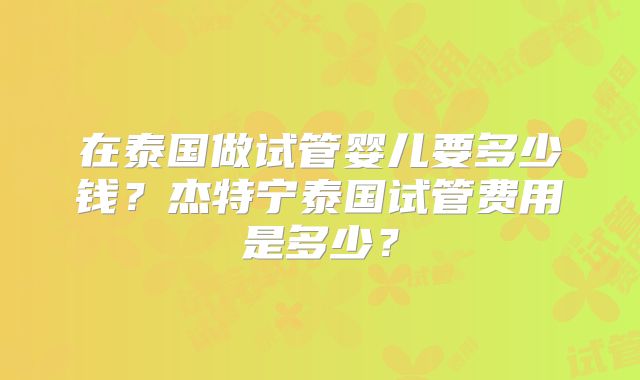 在泰国做试管婴儿要多少钱？杰特宁泰国试管费用是多少？