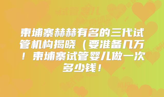 柬埔寨赫赫有名的三代试管机构揭晓(要准备几万!柬埔寨试管婴儿做一次多少钱!