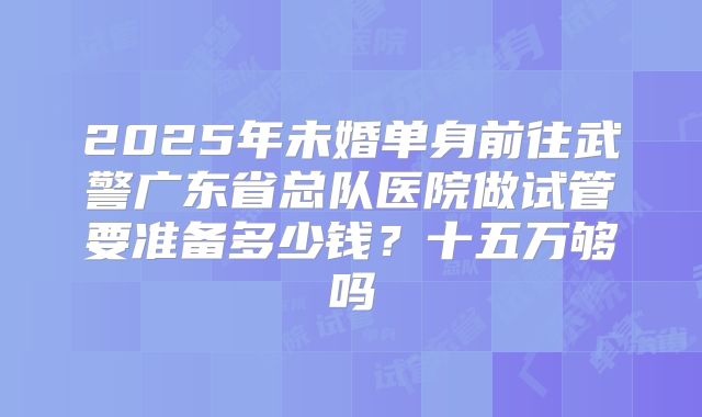 2025年未婚单身前往武警广东省总队医院做试管要准备多少钱?十五万够吗