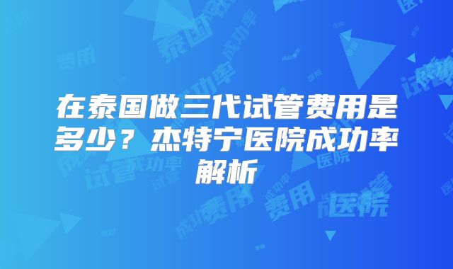 在泰国做三代试管费用是多少？杰特宁医院成功率解析