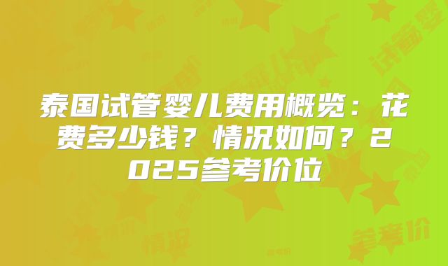 泰国试管婴儿费用概览：花费多少钱？情况如何？2025参考价位