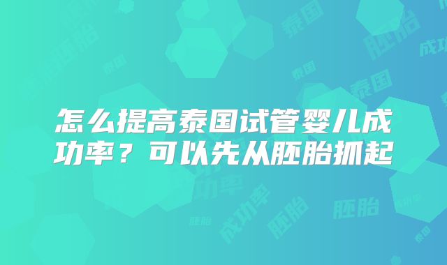 怎么提高泰国试管婴儿成功率？可以先从胚胎抓起