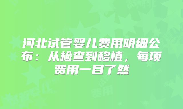河北试管婴儿费用明细公布：从检查到移植，每项费用一目了然