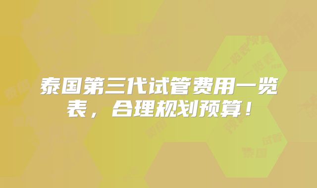 泰国第三代试管费用一览表,合理规划预算!