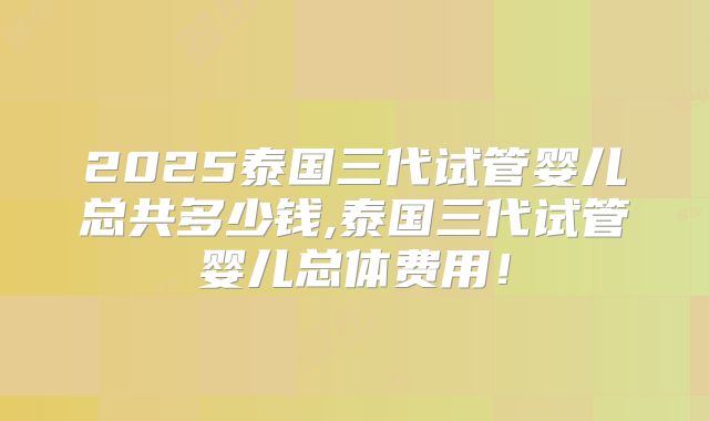 2025泰国三代试管婴儿总共多少钱,泰国三代试管婴儿总体费用！