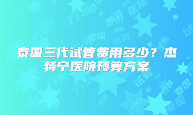 泰国三代试管费用多少？杰特宁医院预算方案