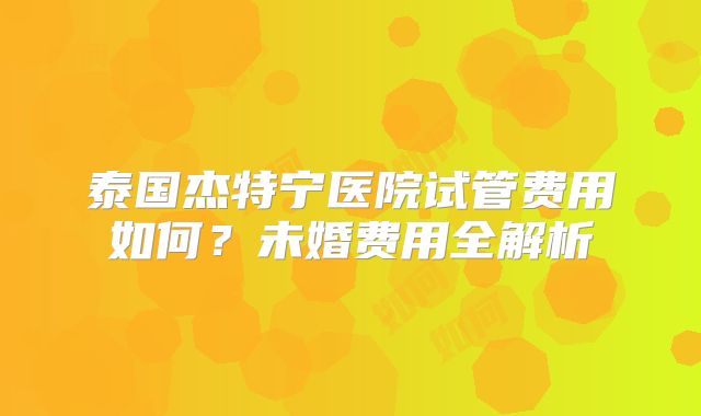 泰国杰特宁医院试管费用如何？未婚费用全解析